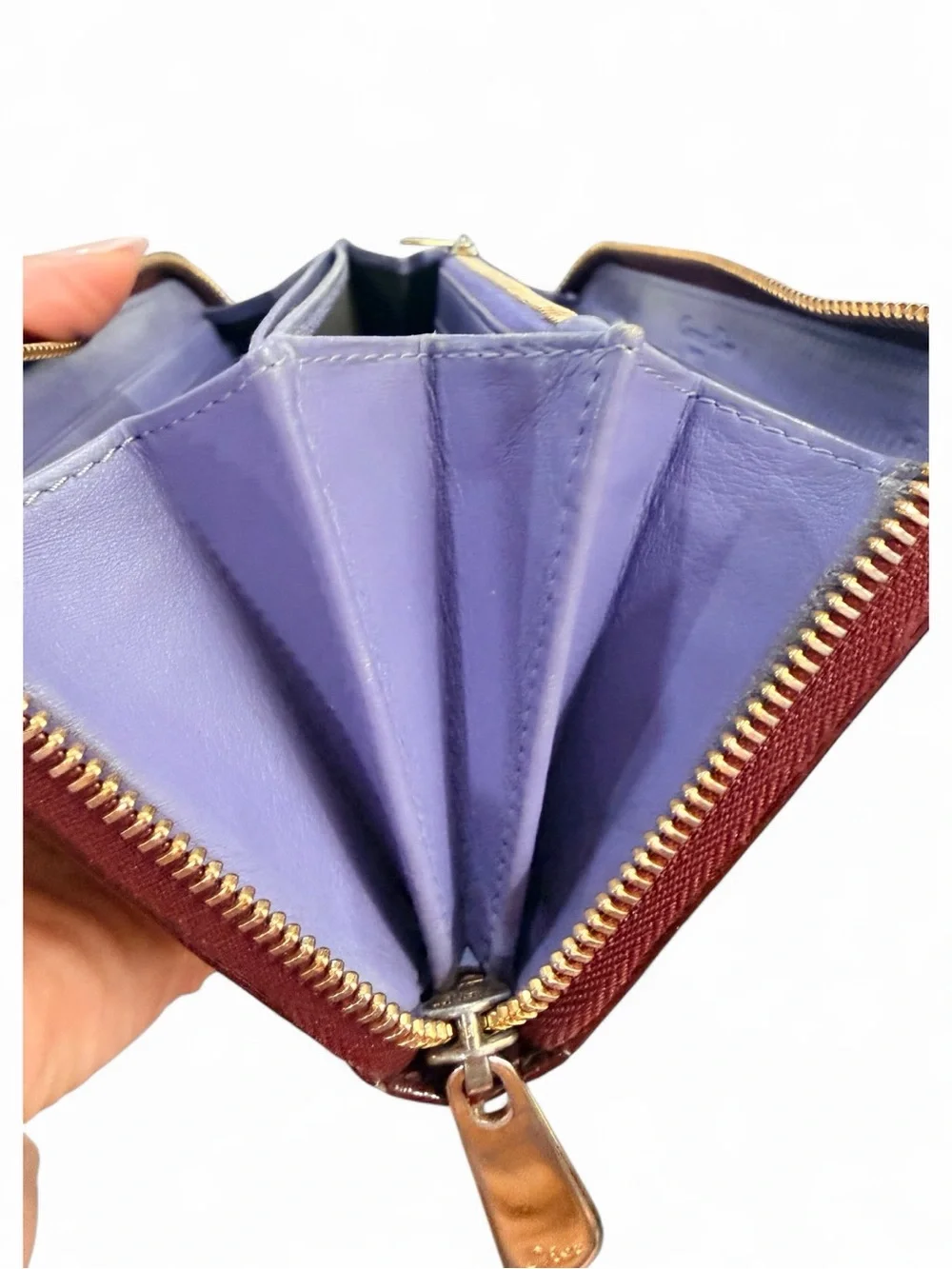 Christian Dior Vintage Trotter Print Patent Leather Long Zip Wallet | Burgundy